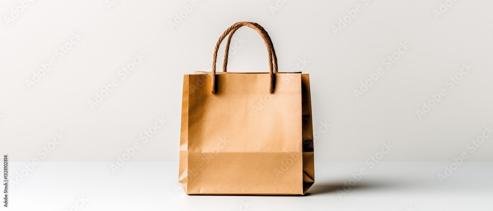 Poster elegant brown paper bag with sturdy handles displayed beautifully on a white background for various 
