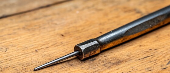 Antique Metal Punch Tool on Wooden Surface