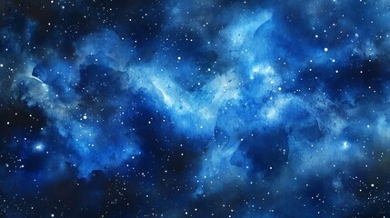 Obraz premium Dark Blue Watercolor Galaxy Night Sky with Stars