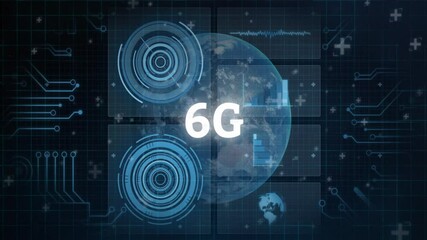 Animation of 6G technology with digital interface and global connectivity elements - Powered by Adobe