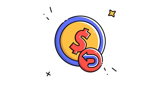 Animated money refund filled line icon on transparent background, ecommerce animation, 4k video motion graphic with alpha channel, use for web design, mobile apps, ui design