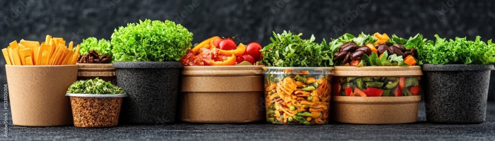Poster an attractive selection of colorful fresh vegetables arranged neatly in containers for healthy eatin
