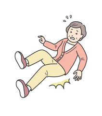 転倒して尻もちをつく高齢女性の全身イラスト
