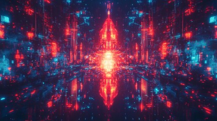 Abstract Red and Blue Glowing Lines Digital Background