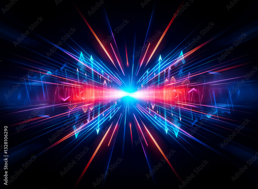 Aufkleber abstract digital image featuring converging blue and red light rays on a dark background, creating a