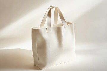 A clean white shopping tote bag on a light colored surface