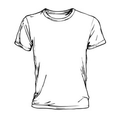 Minimalist 2D line art vector sketch of a casual t-shirt with clean black ink details