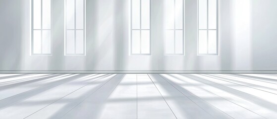 Fototapeta premium Sunlit Interior: Minimalist Room with Sunlight Streaming Through Windows