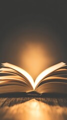 Illuminated Book: A Glowing Open Book on a Wooden Surface
