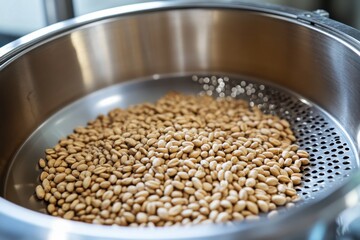 Obraz premium Raw seeds in steel sieve ready for cooking or processing