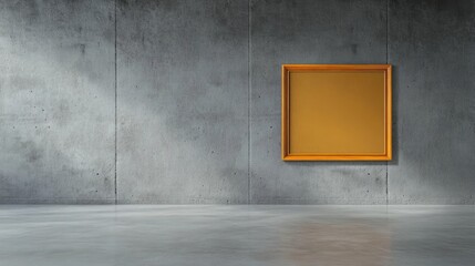Empty Golden Frame on Concrete Wall: Minimalist Interior Design