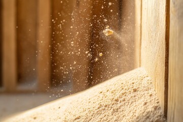 Fine Wood Dust Particles Floating in Air from Freshly Cut Timber