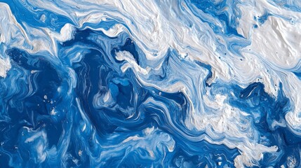 Abstract Blue and White Swirling Fluid Paint Texture