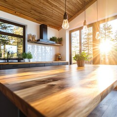 Rustic wood cabinetry showcase in a cozy cabin kitchen captured during golden hour low angle view emphasizing natural beauty