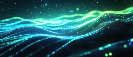 Abstract Teal and Green Digital Wave Landscape