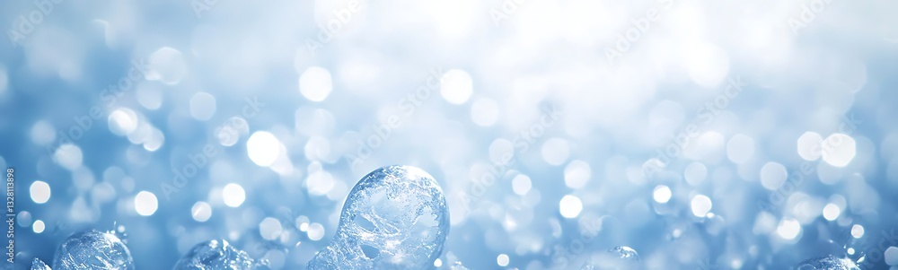 Poster blue water droplets reflecting light create a serene and refreshing atmosphere.