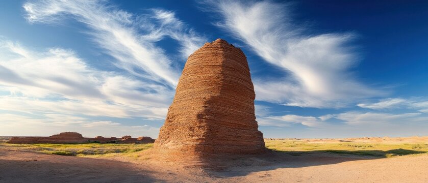 Ancient Tower under a Vivid Sky: Khara-Khoto Ruins in the Gobi Desert