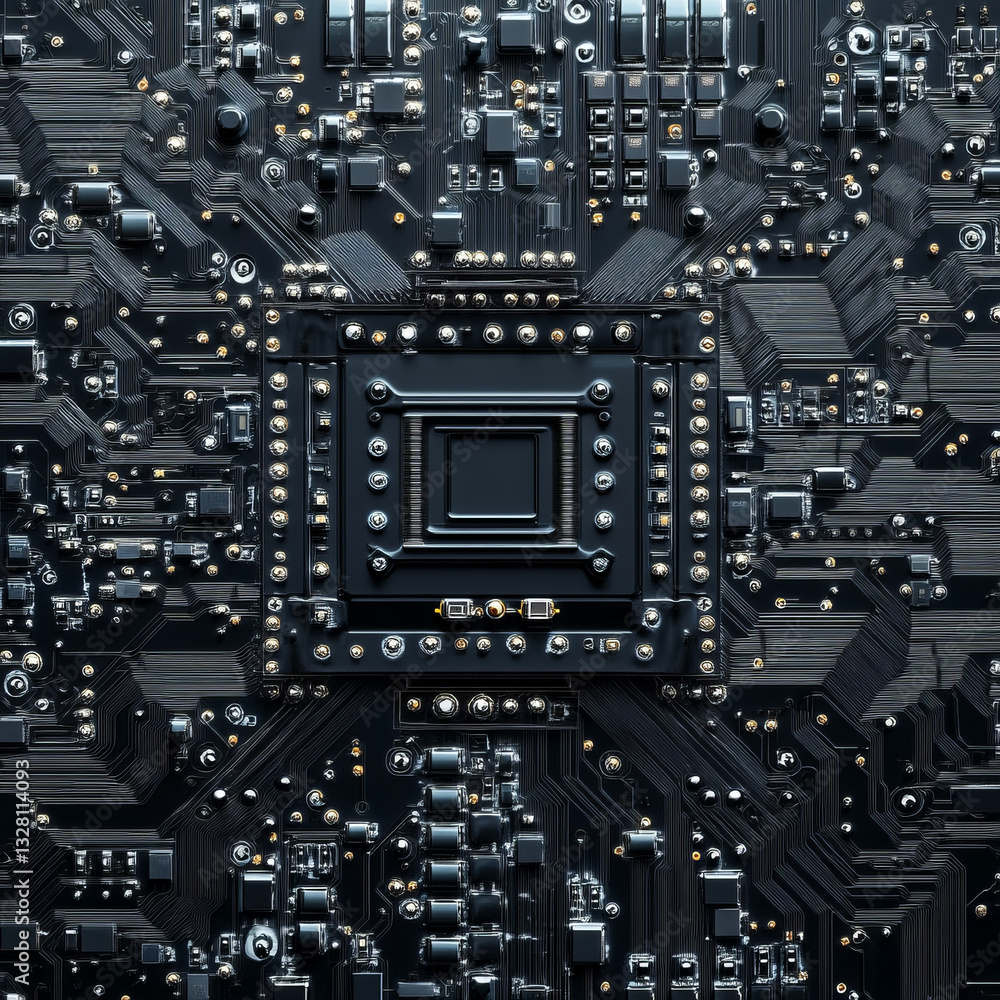 Aufkleber close-up of a microchip with intricate circuitry details