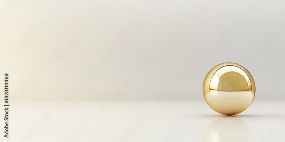 Poster a clean, white background with a single floating golden sphere
