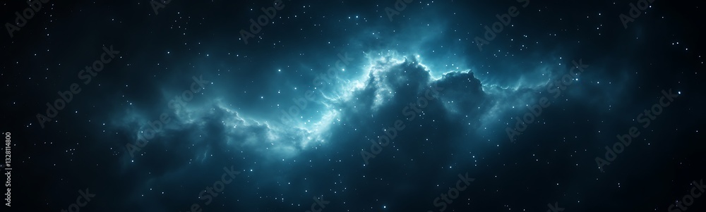 Poster Vibrant cosmic scene with swirling clouds and stars in deep space.