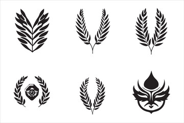 Black Silhouette Laurel and Wheat Vector Set