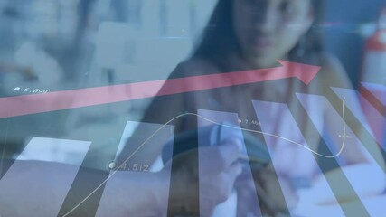 Rising financial graph animation over person making contactless payment in store - Powered by Adobe