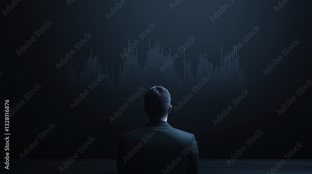 Poster economic performance employment concepts. man observing digital data visualization in a dark setting