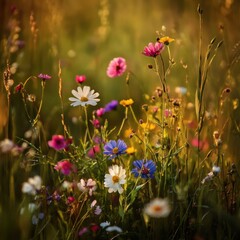 Vibrant Wildflower Meadow at Golden Hour Summer Bloom Photography