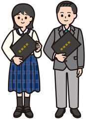 小学生の卒業式　頭身低めの男の子と女の子セット