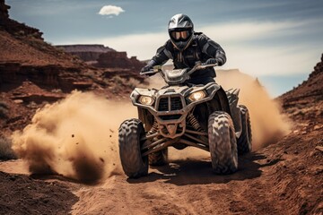 Man riding ATV helmet motorcycle adventure.