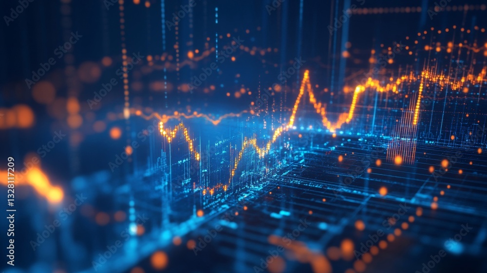 Aufkleber abstract data visualization with glowing blue and orange lines