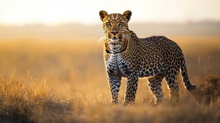 Fototapeta premium Leopard in Golden Hour Savanna Sunlight