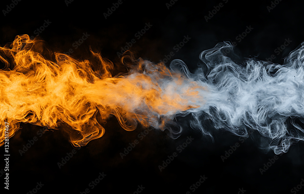 Poster dynamic fire and smoke interaction abstract background digital art dark environment close-up visual 