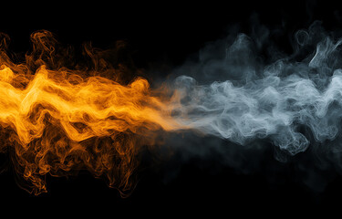 Dynamic flame and smoke interaction abstract art digital design dark background high contrast energy concept