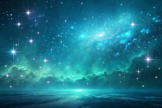 Magical night sky with glowing stars, nebula clouds, and cosmic galaxy horizon creating a dreamy celestial space background