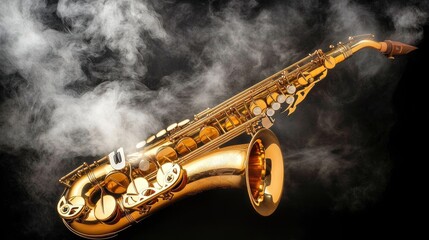 Obraz premium A close-up shot of a saxophone with steam rising around it, representing the soul and warmth of jazz music.