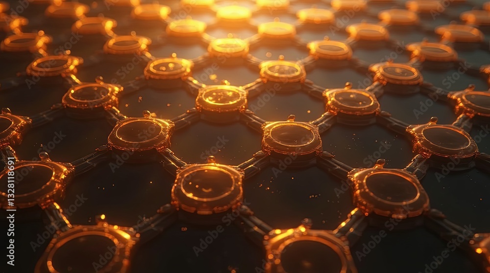 Poster A close up of a pattern of small circles with a yellowish tint