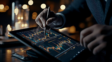 A man is using a tablet to draw a graph. AI Generated