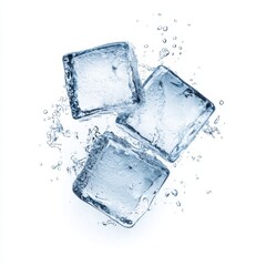 Obraz premium Minimalist isolated on white Summer Travel and Vacation Outdoor, Ice Cubes Isolated on White Background with Water Splash Effect