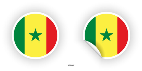 Senegal sticker flag in circle shape and circle peeled shape on white background. Senegal flag icon in circular form	
