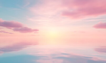 Obraz premium Calm pastel sky reflecting on tranquil water at sunset.