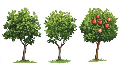 Fototapeta premium Apple tree growth stages, orchard, white background, illustration, educational