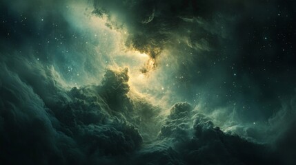 Dark Green And Yellow Nebula Space Background