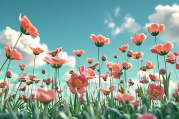 Fototapeta premium Cute flowers and meadows background landscape outdoors blossom.