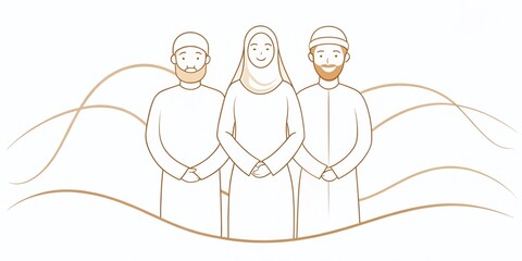 Minimalist Eid al-Fitr Friendship: Continuous Line Drawing of Three Friends