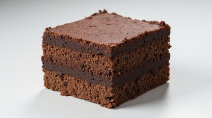 A square piece of chocolate cake with a chocolate frosting