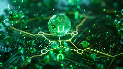 Intricate Digital Representation of Uranium Element with Atomic Structure and Glowing Green Highlights