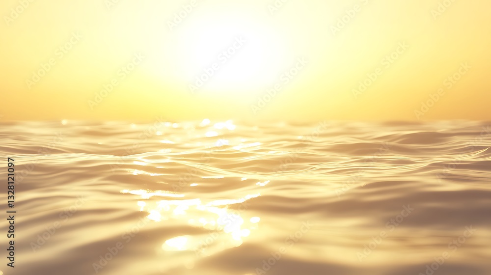 Poster sunset reflecting on calm water, creating a serene and warm atmosphere.