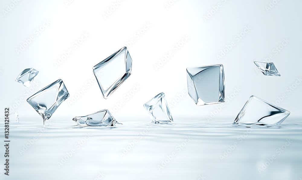 Aufkleber Ice cubes splash into clear water, creating a refreshing and dynamic visual effect.