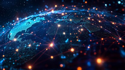 Obraz premium Digital Global Network Connections Illuminated Earth